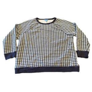 Draper James Navy & White Plaid Cotton Long Sleeve Top